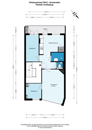 Floor plan - Orteliusstraat 239-2, 1056 NR Amsterdam 